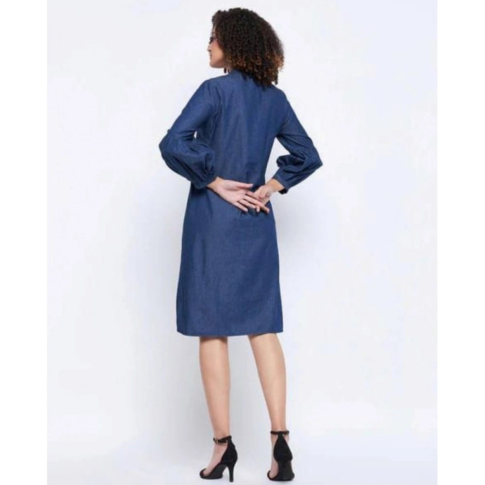 Women's Casual Denim Full Sleeve Dress — Blue