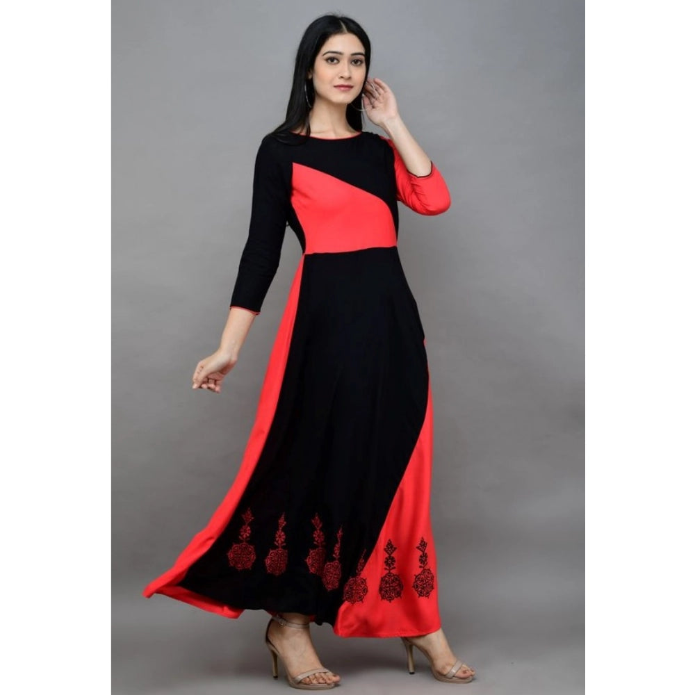 Women's Casual Rayon 3-4th Sleeves Maxi Dress — Pink