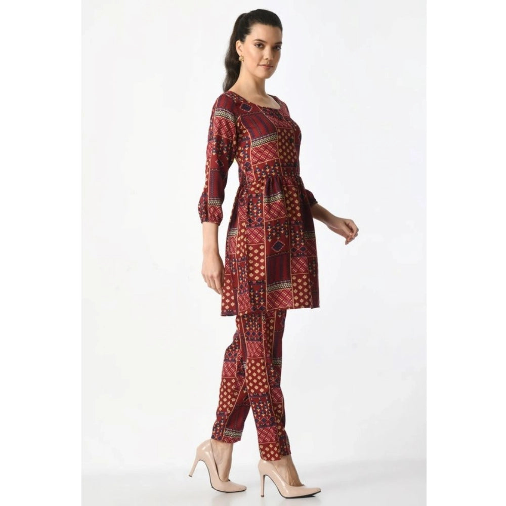 Women's Casual Crepe 3-4th Sleeves Cord Set — Maroon
