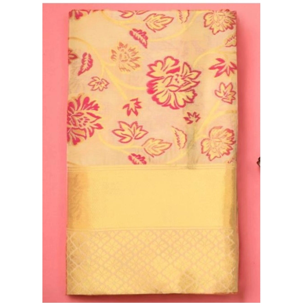 Women's Soft Lichi Silk Printed Saree — Gold · _008