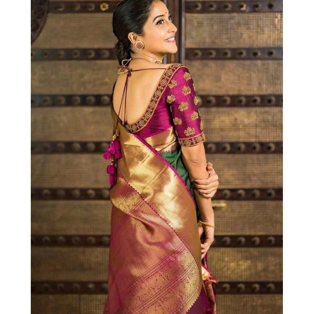 Women's Soft Lichi Silk Printed Saree — Green · _030