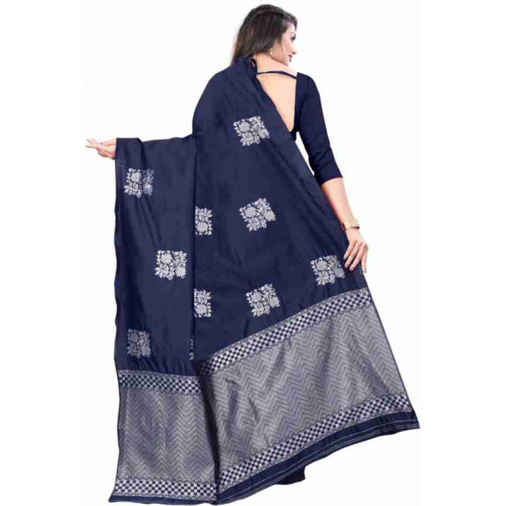 Women's Soft Lichi Silk Printed Saree — Blue · _Blu