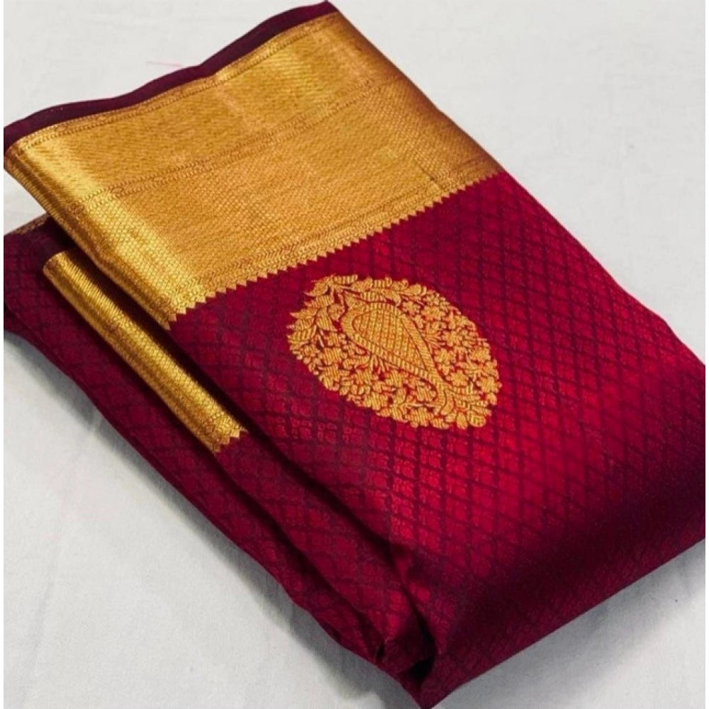 Women's Soft Lichi Silk Printed Saree — Maroon · _Mrn