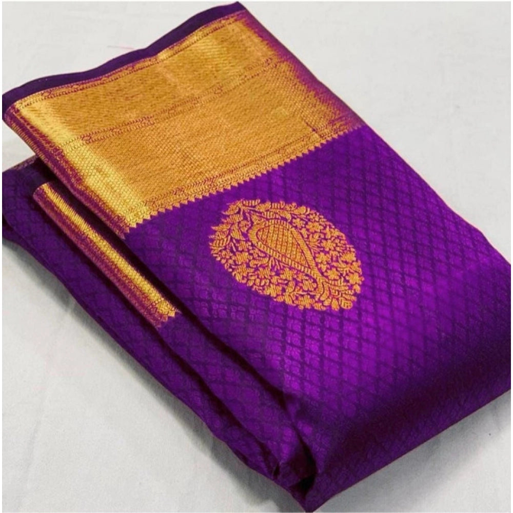 Women's Soft Lichi Silk Printed Saree — Purple · _Prl