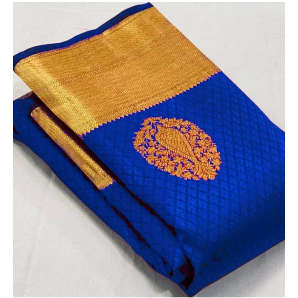 Women's Soft Lichi Silk Printed Saree — Royal-Blue · _RBl