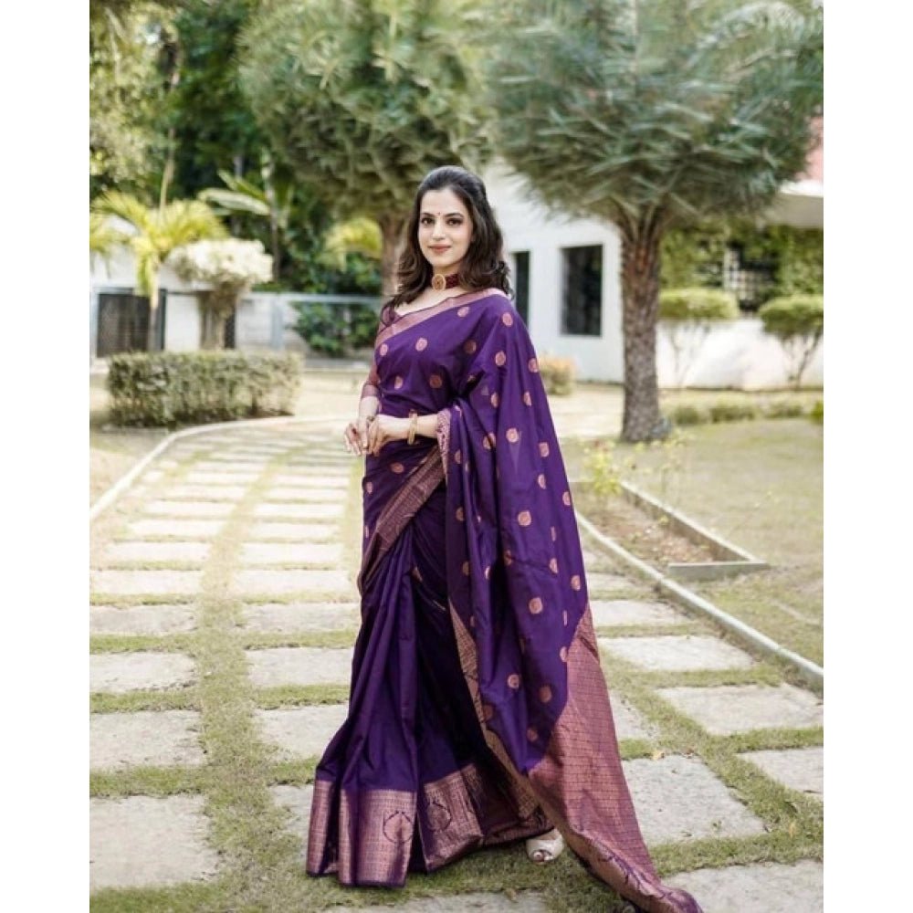 Women's Soft Lichi Silk Printed Saree — Blue · _128