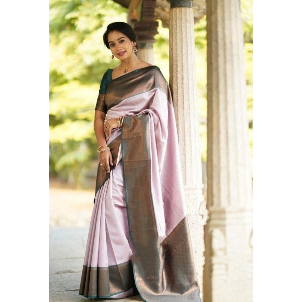 Women's Soft Lichi Silk Printed Saree — Light-Pink
