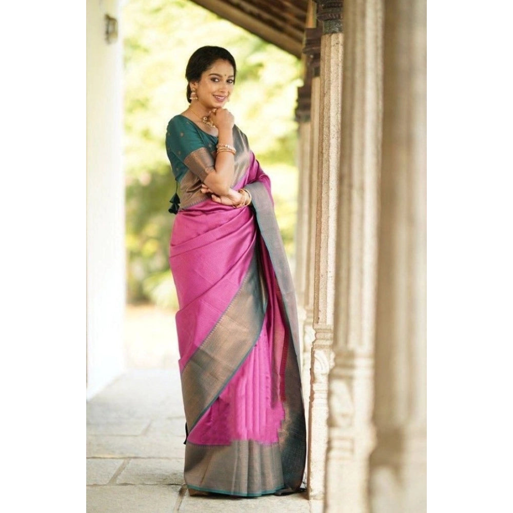 Women's Soft Lichi Silk Printed Saree — Pink · _Pnk
