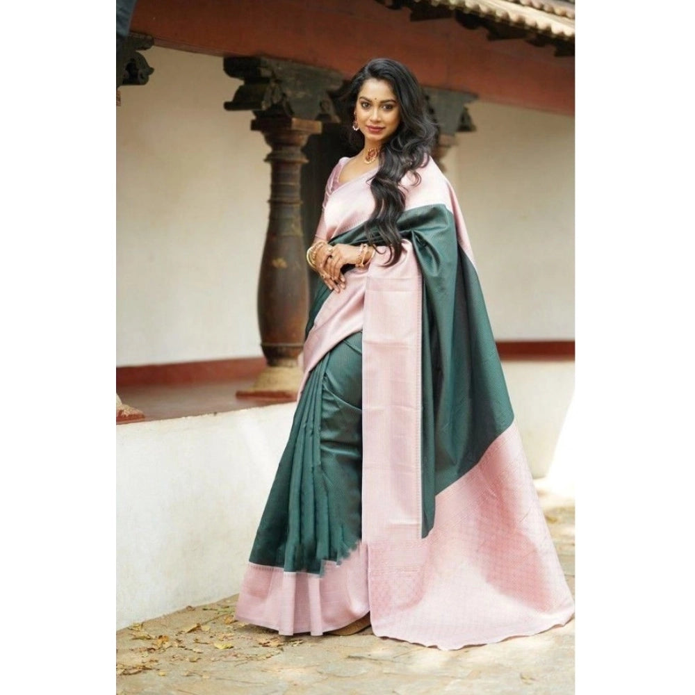 Women's Soft Lichi Silk Printed Saree — Green · _Grn