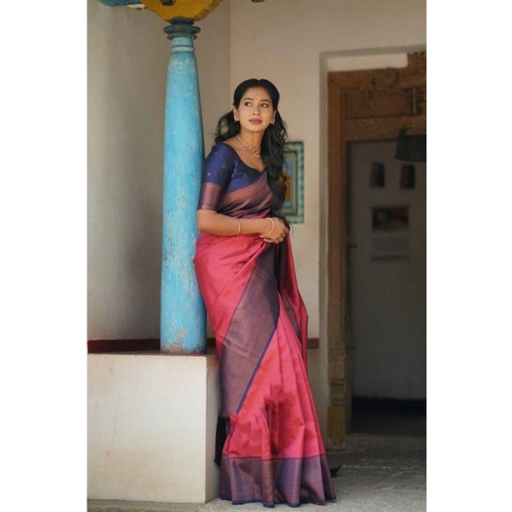 Women's Soft Lichi Silk Printed Saree — Red · _Red