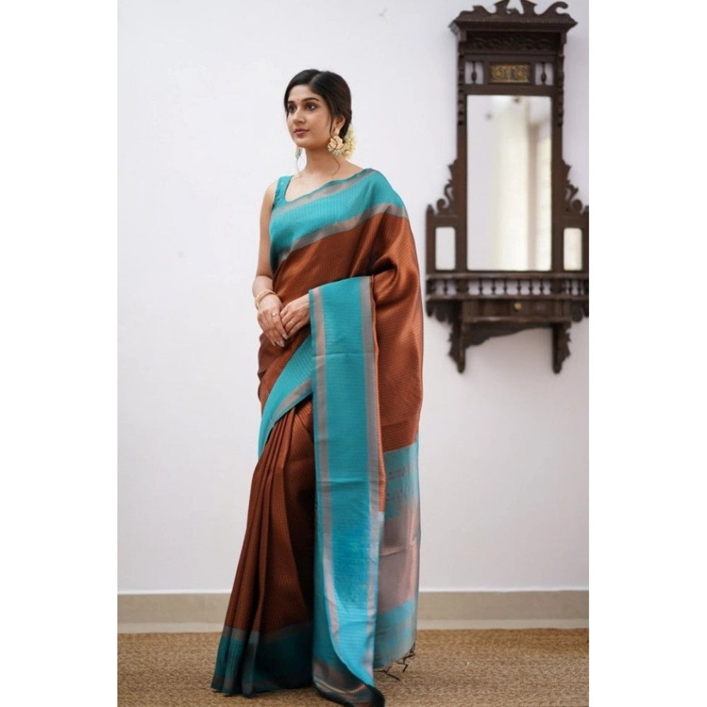 Women's Soft Lichi Silk Printed Saree — Brown · Brwn