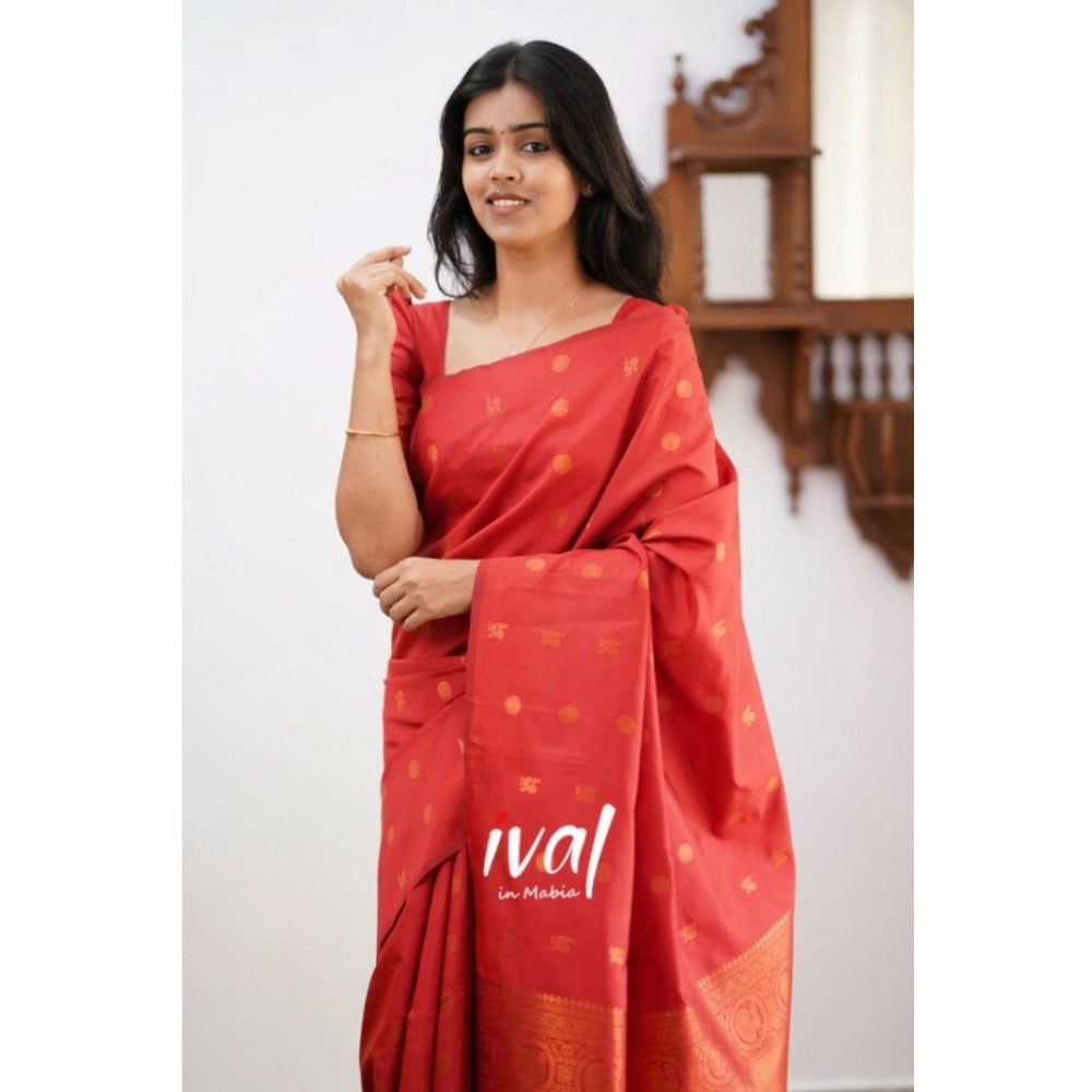 Women's Soft Lichi Silk Printed Saree — Red · _Red