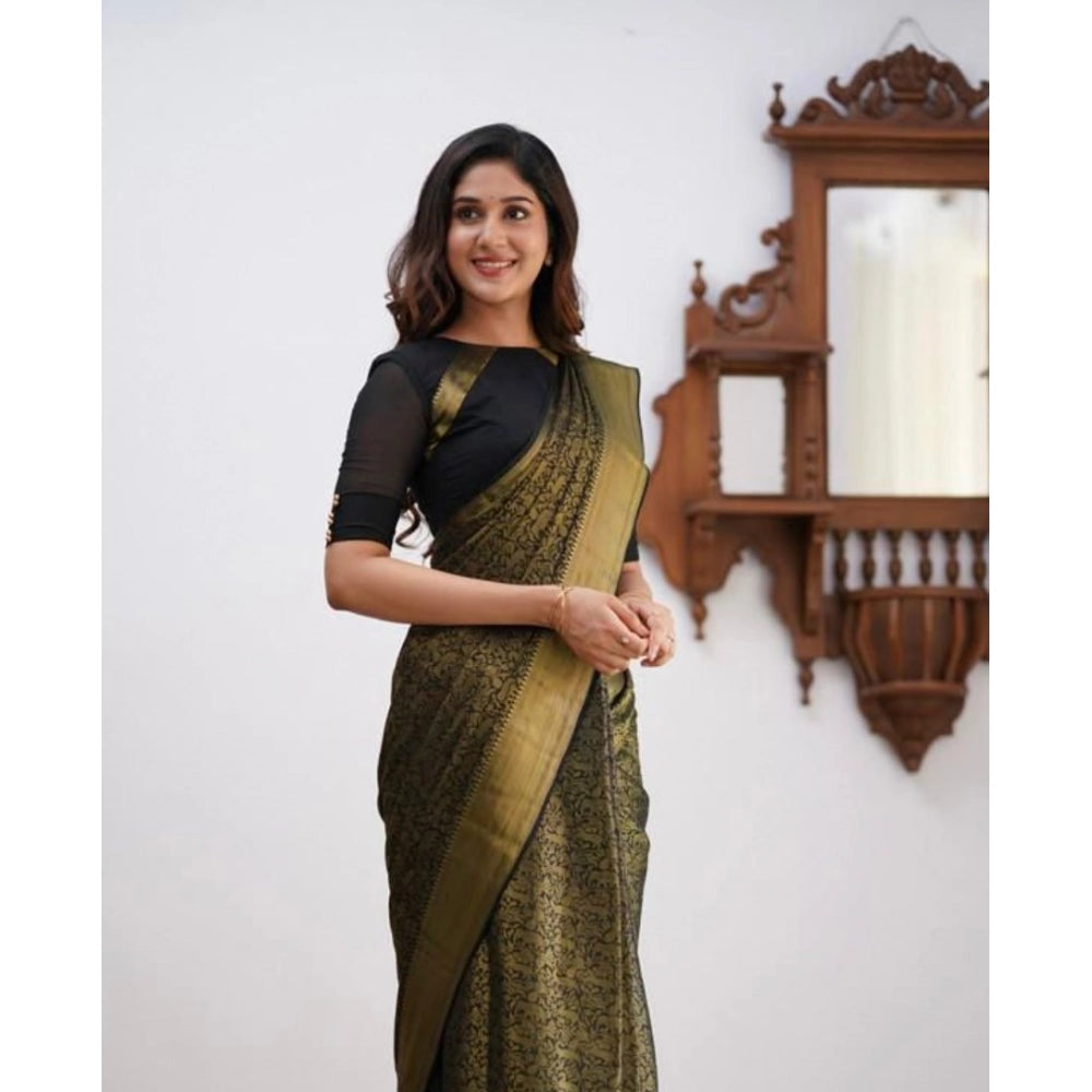 Women's Soft Lichi Silk Printed Saree — Green · _168