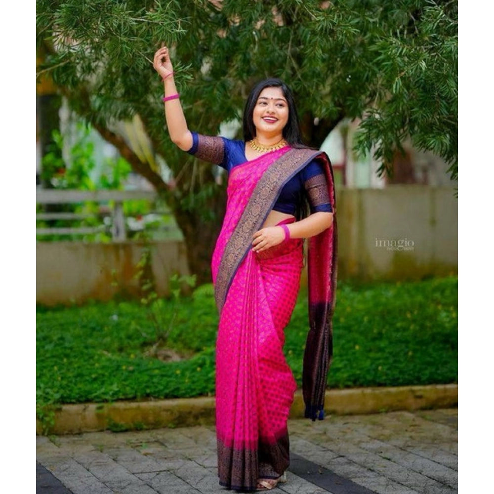 Women's Soft Lichi Silk Printed Saree — Pink · _180