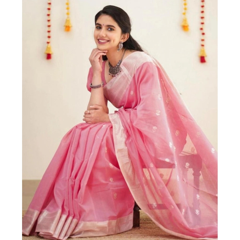 Women's Soft Lichi Silk Printed Saree — Pink · _Pnk