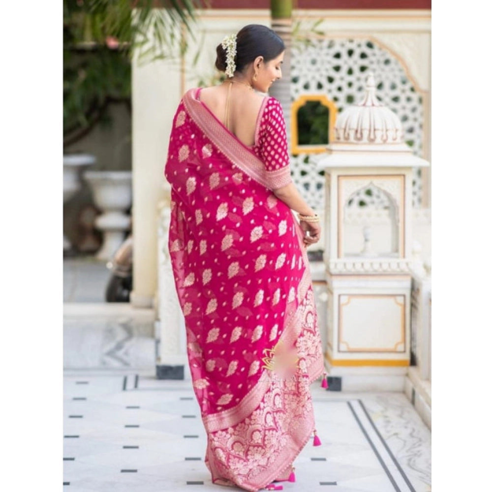 Women's Soft Lichi Silk Printed Saree — Pink · _Pnk