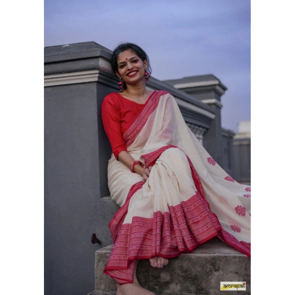 Women's Soft Lilan Printed Saree — White · _193