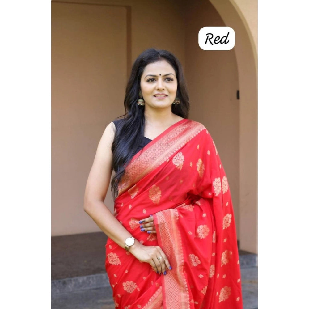 Women's Soft Lichi Silk Printed Saree — Red · _Red
