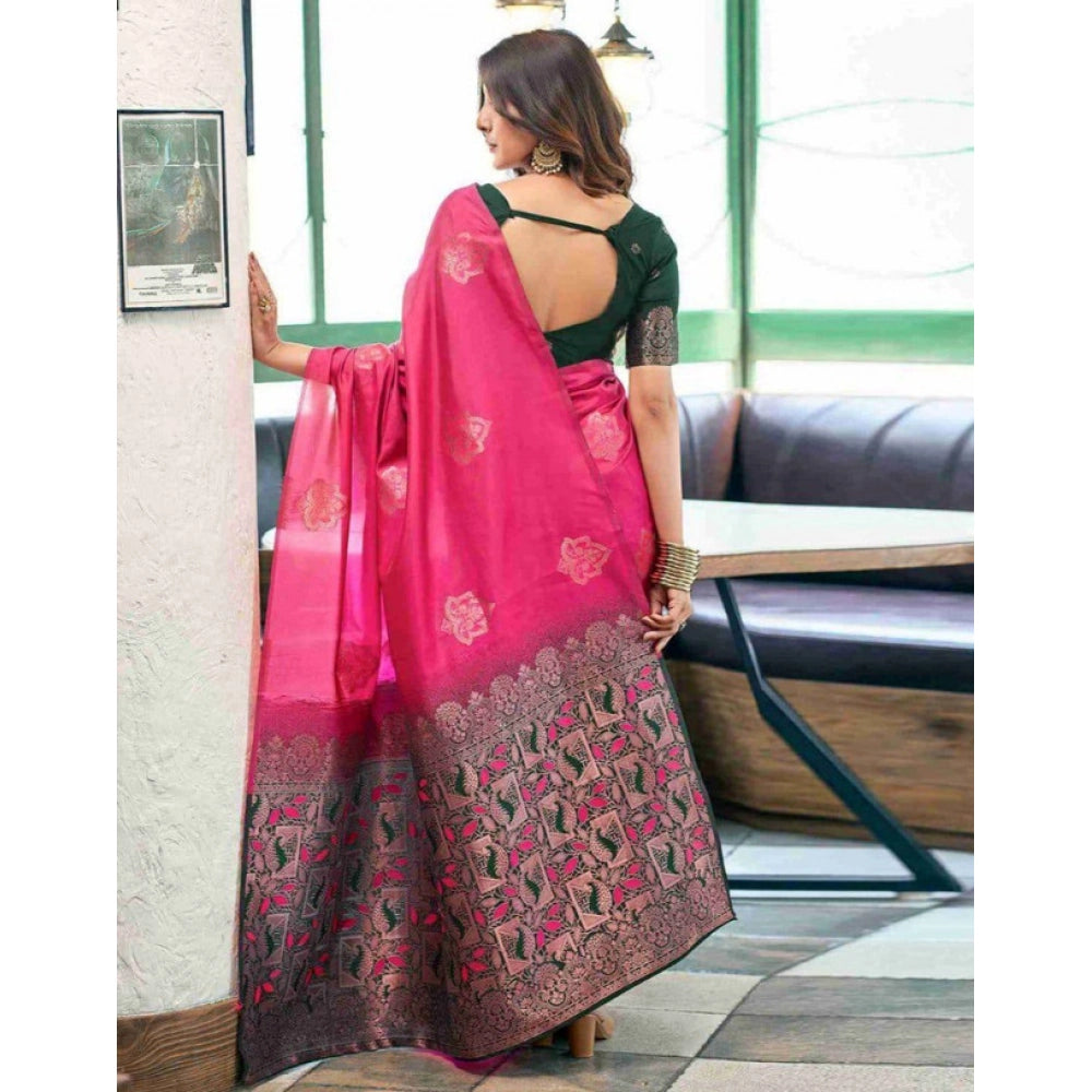 Women's Soft Lichi Silk Printed Saree — Pink · _Pnk