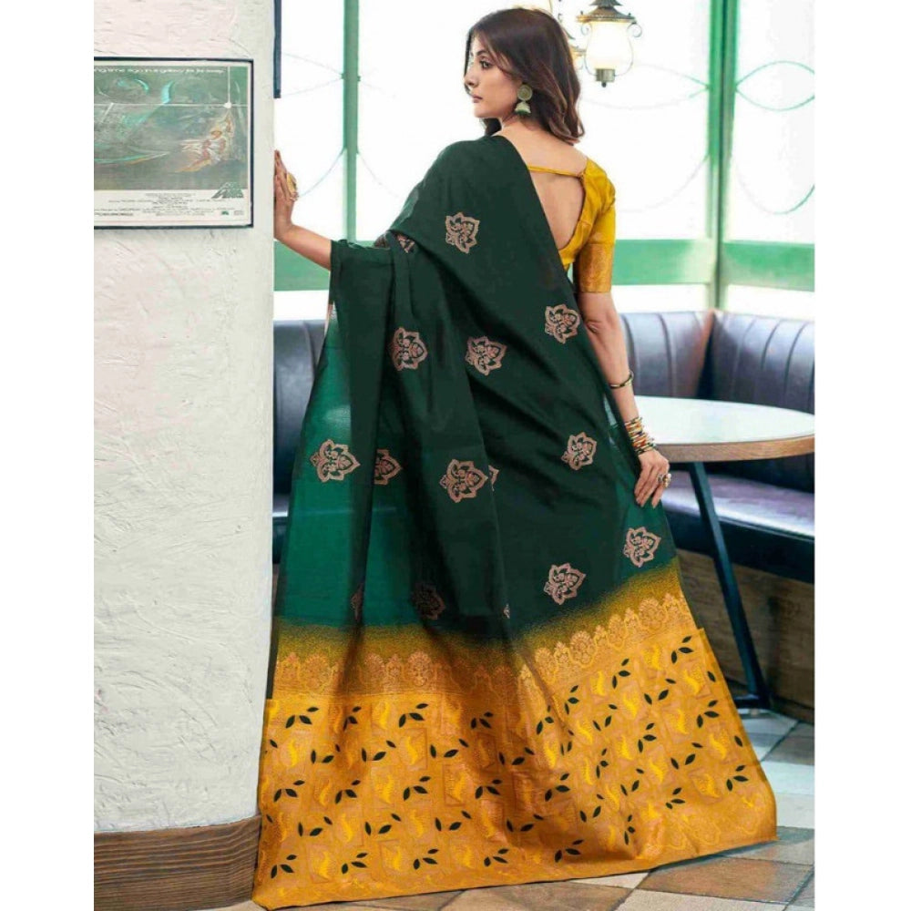 Women's Soft Lichi Silk Printed Saree — Green · _Grn