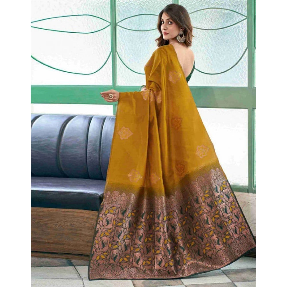 Women's Soft Lichi Silk Printed Saree — Mustard · _Mst