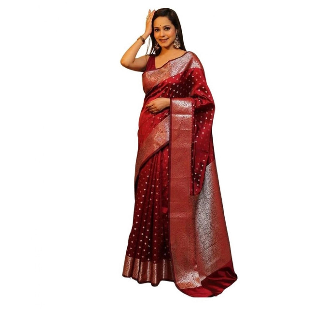 Women's Soft Lichi Silk Printed Saree — Maroon · _Mrn