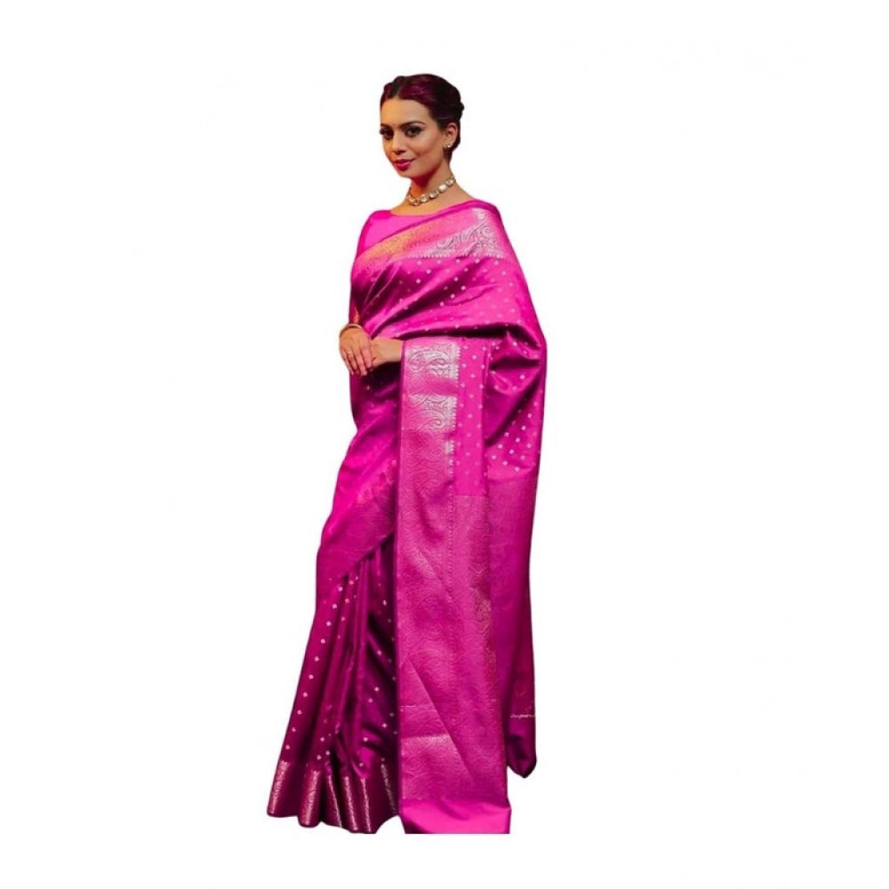 Women's Soft Lichi Silk Printed Saree — Pink · _Pnk
