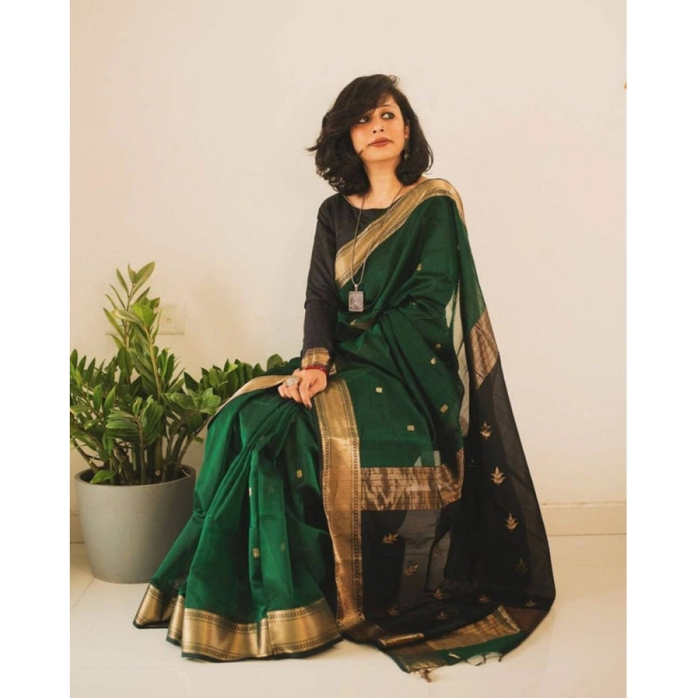Women's Soft Lichi Silk Printed Saree — Green · _246