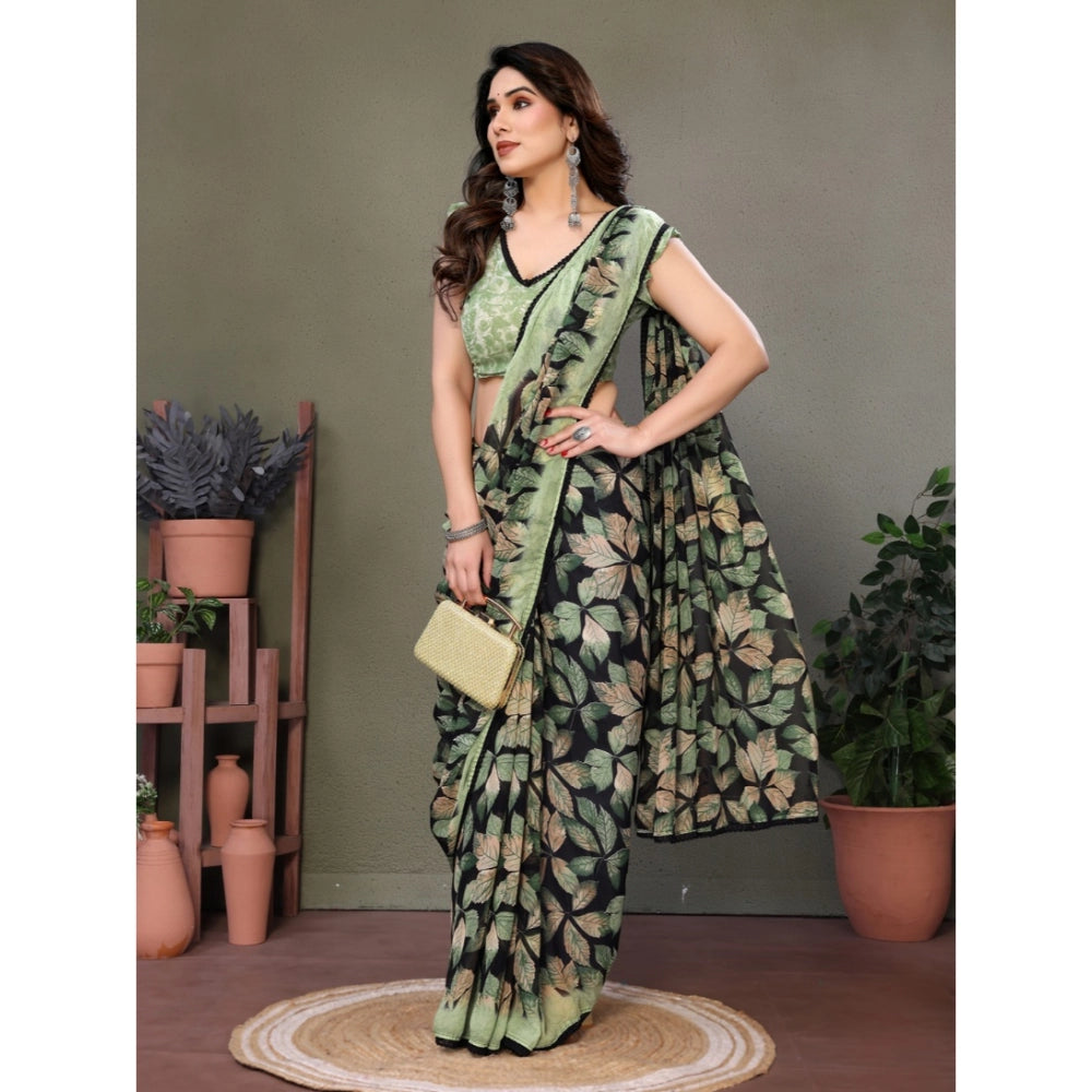 Women's Chiffon Printed Saree — Green