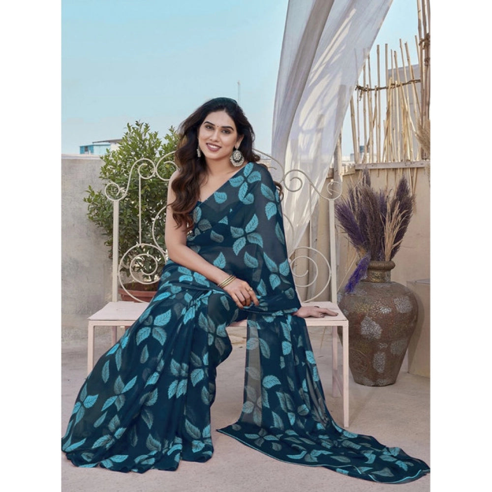 Women's Chiffon Printed Saree — Blue