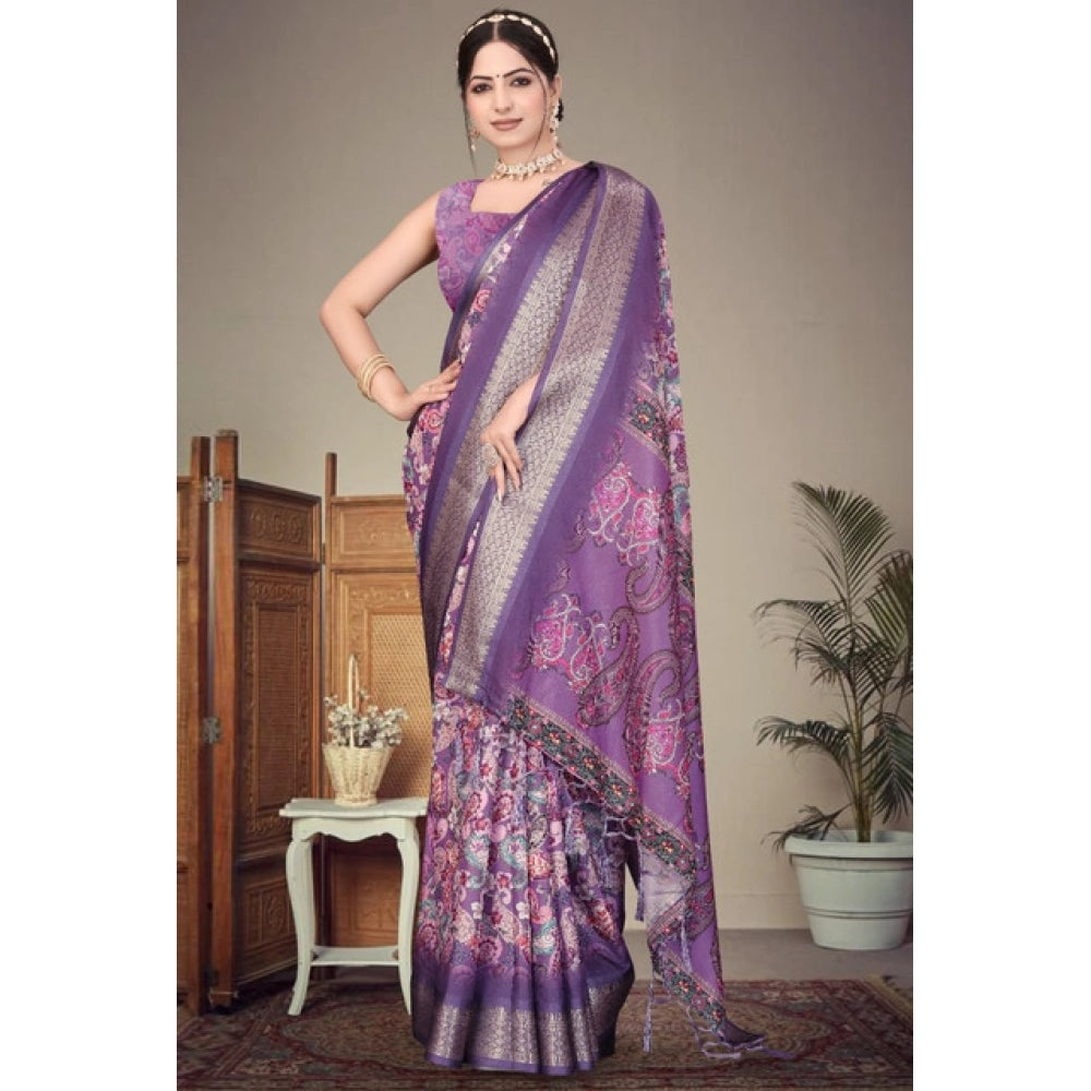 Women's Cotton Silk Printed Saree — Purple