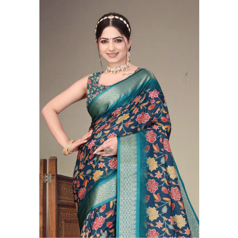 Women's Cotton Silk Printed Saree — Blue