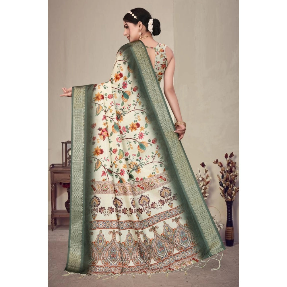 Women's Cotton Silk Printed Saree — Green