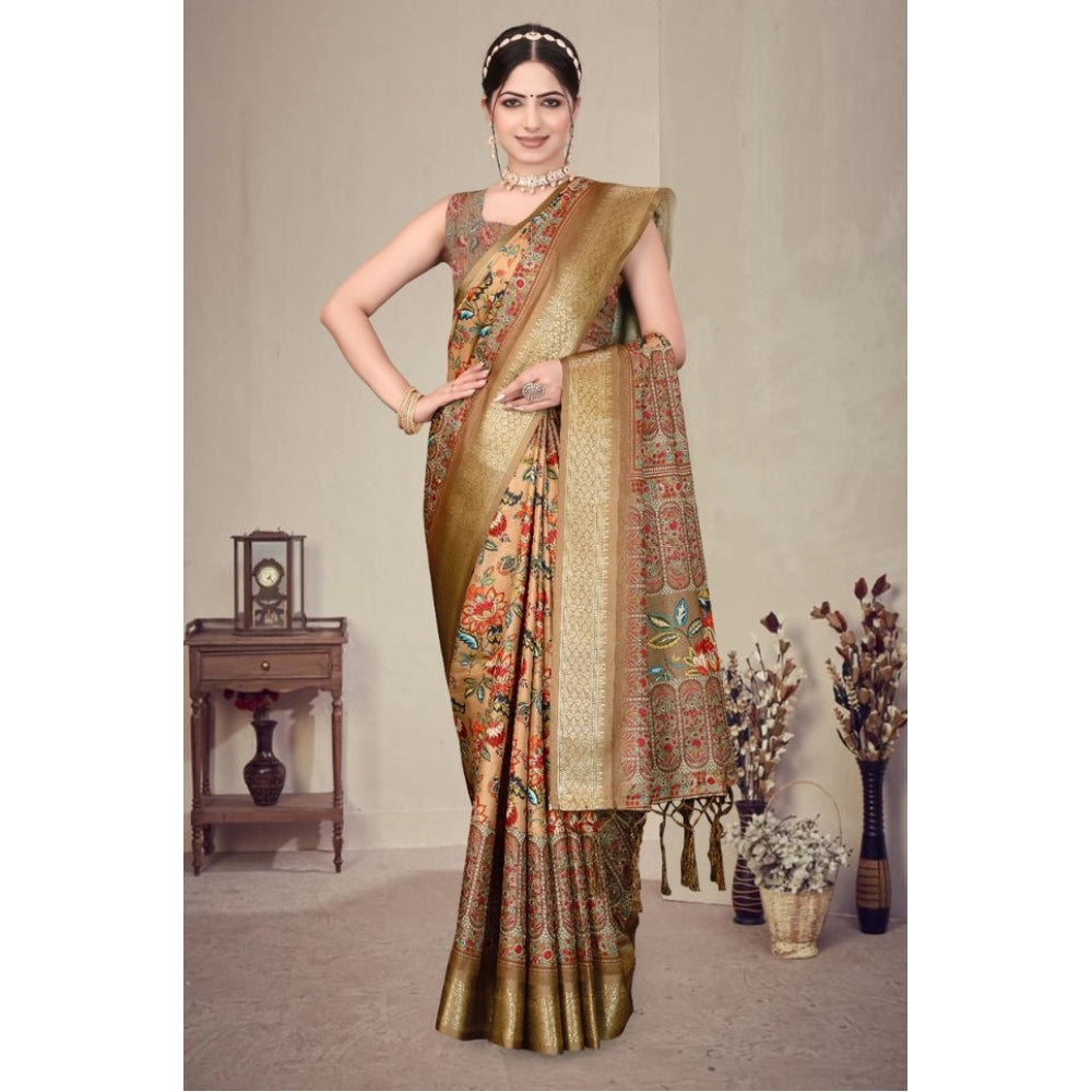 Women's Cotton Silk Printed Saree — Peach