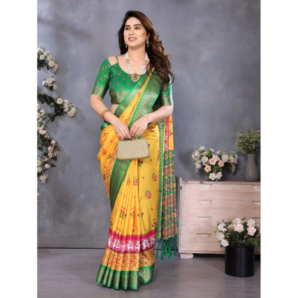 Women's Cotton Silk Printed Saree — Yellow · _Ylw
