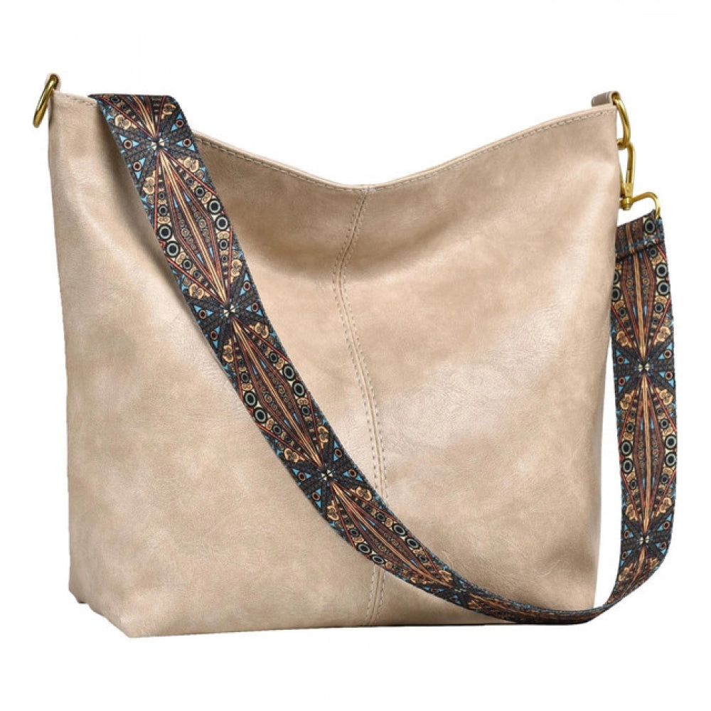 Women's Pu Leather Zipper Handbag — Beige