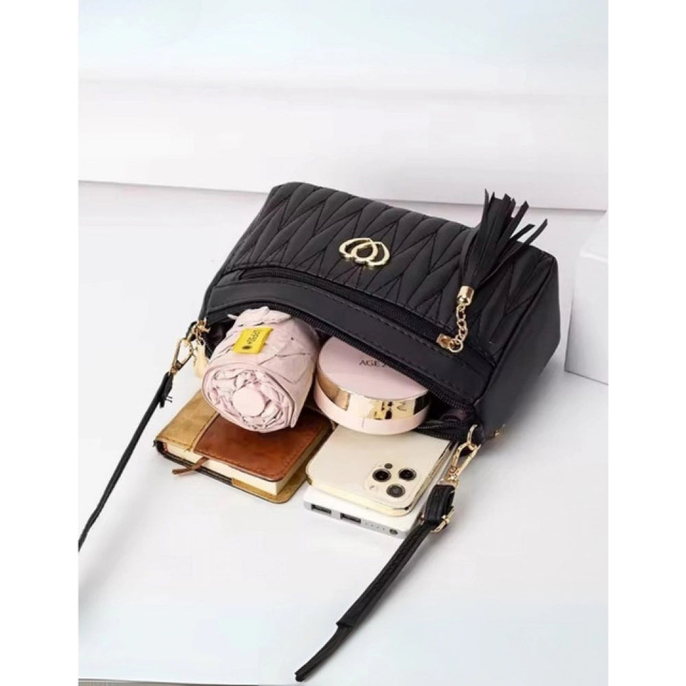 Women's Pu Leather Zipper Sling Bag — Black · 6BLK