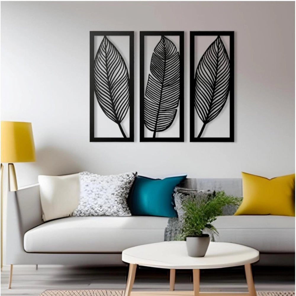 Wooden 3 Pieces Leaf Wall Art Panel Frame For