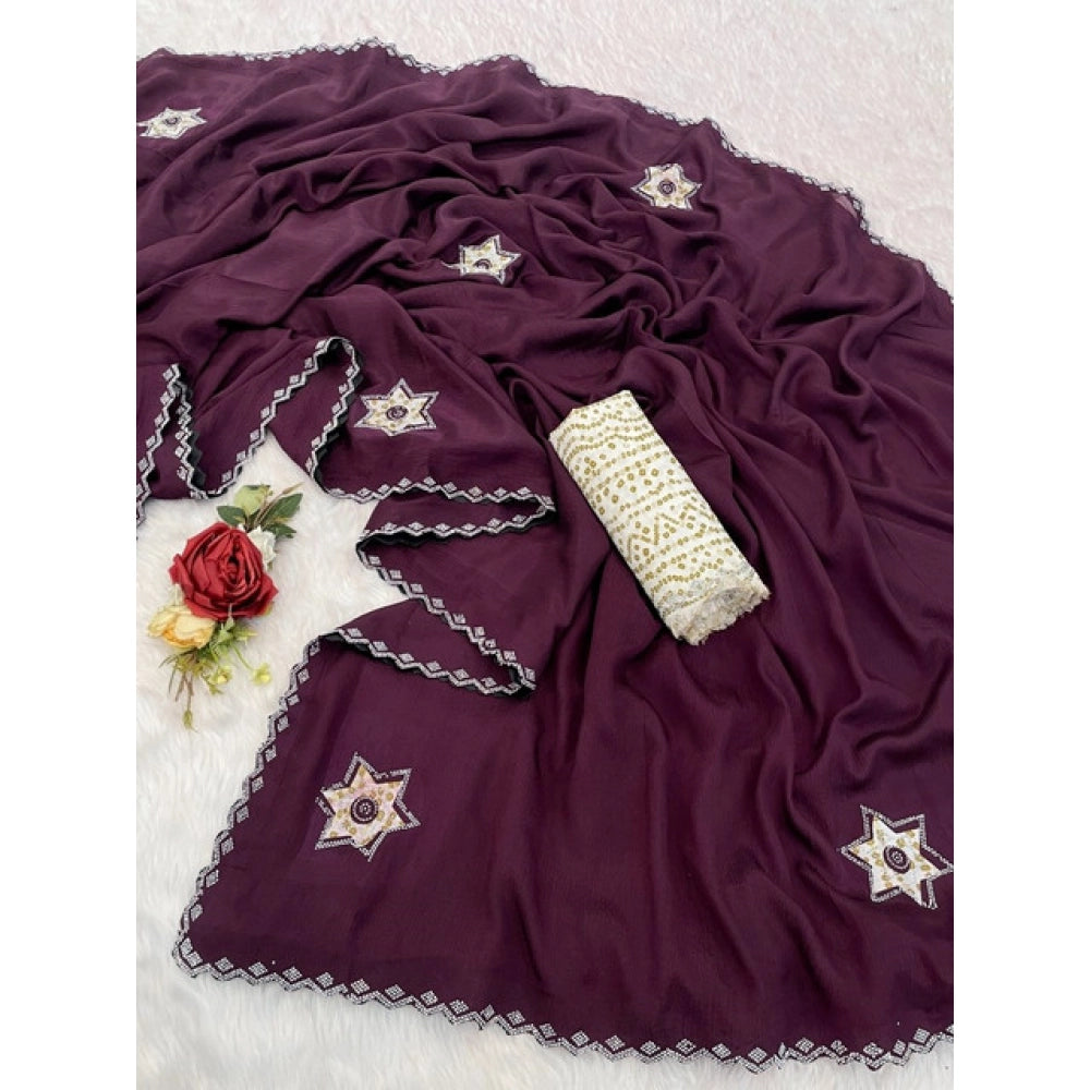 Women's Chiffon Butti Dotted Saree — Wine