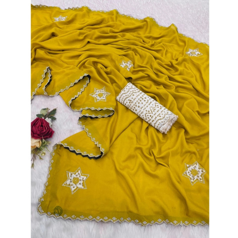 Women's Chiffon Butti Dotted Saree — Yellow · _Ylw