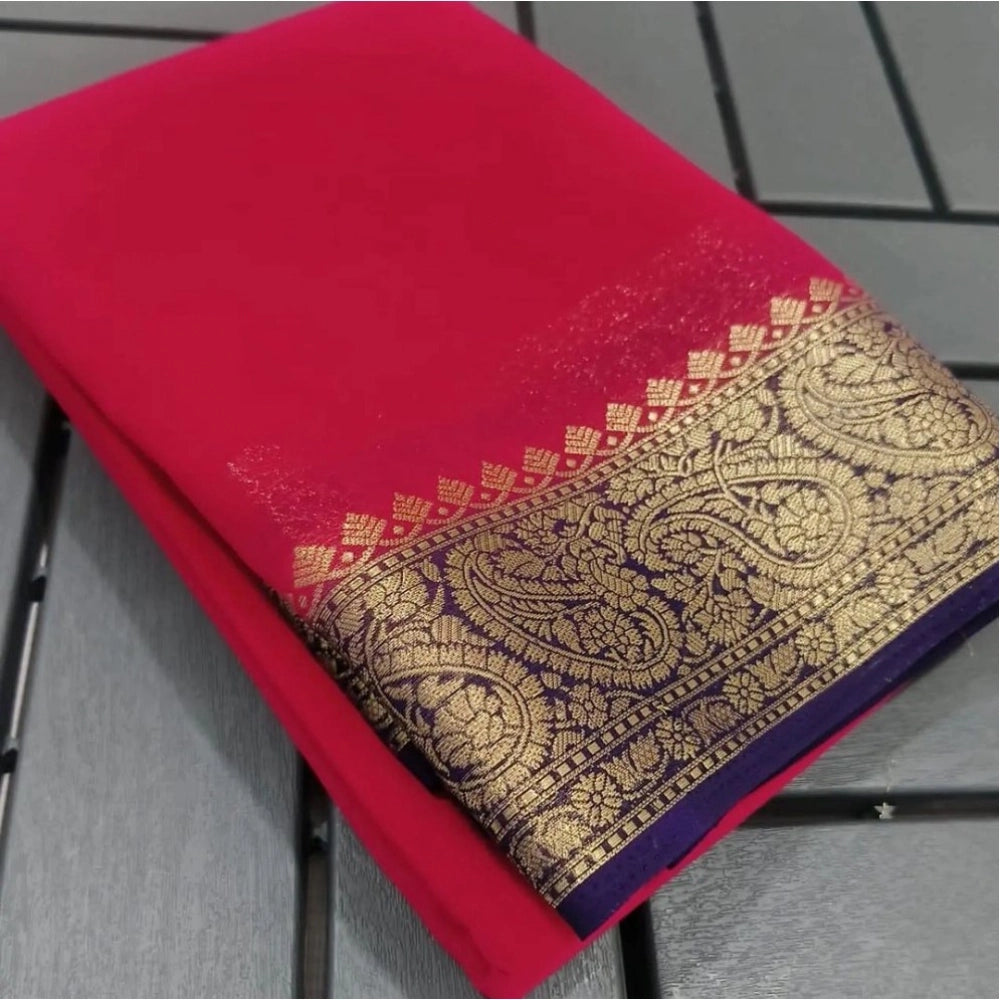 Women's Crepe Chit Pallu Solid Saree — Red · 1004