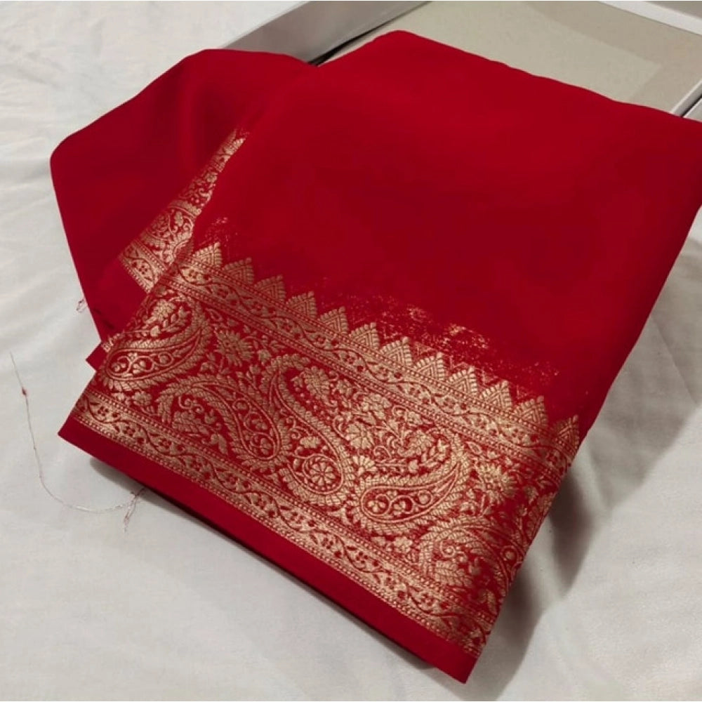 Women's Crepe Chit Pallu Solid Saree — Red · 1010