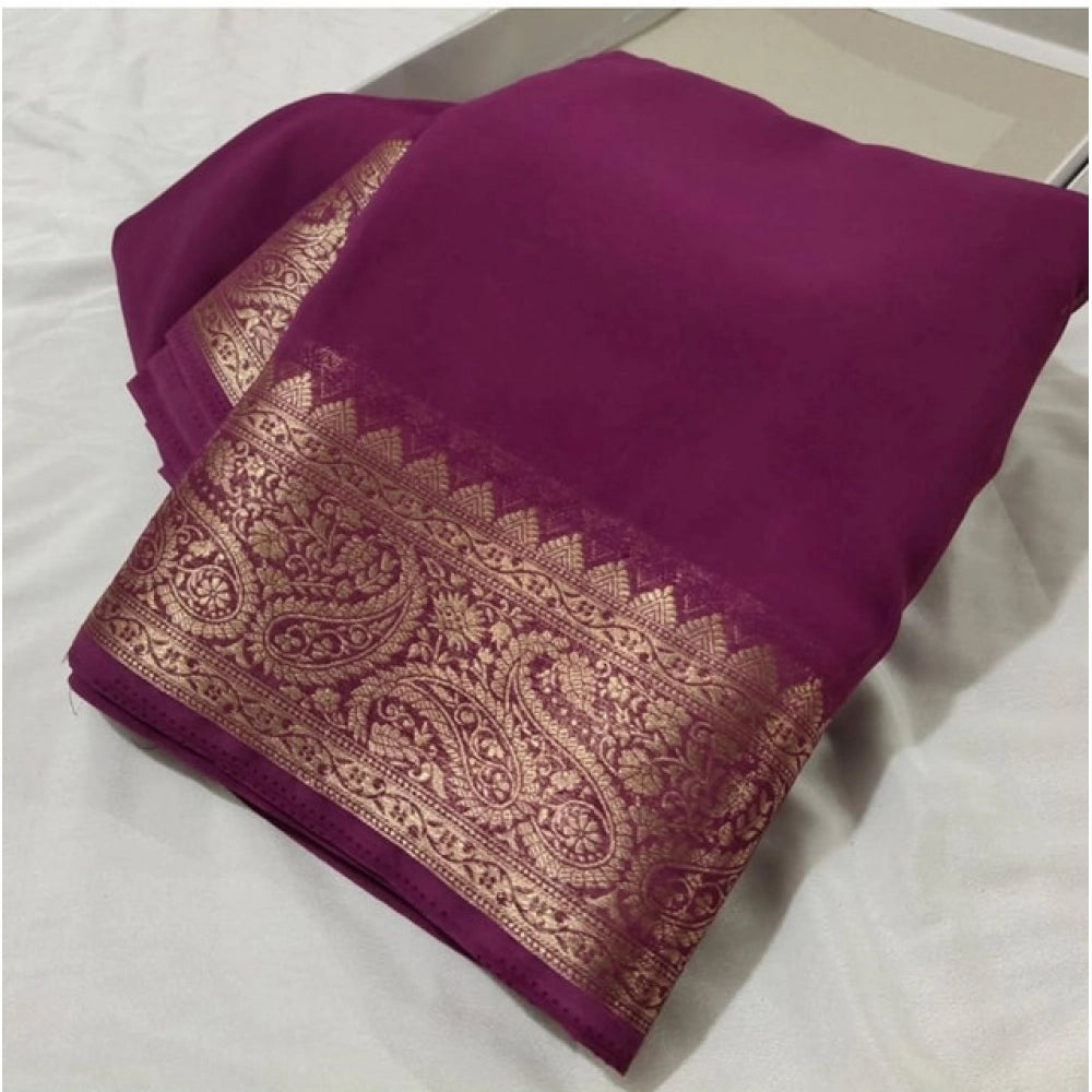 Women's Crepe Chit Pallu Solid Saree — Light Purple