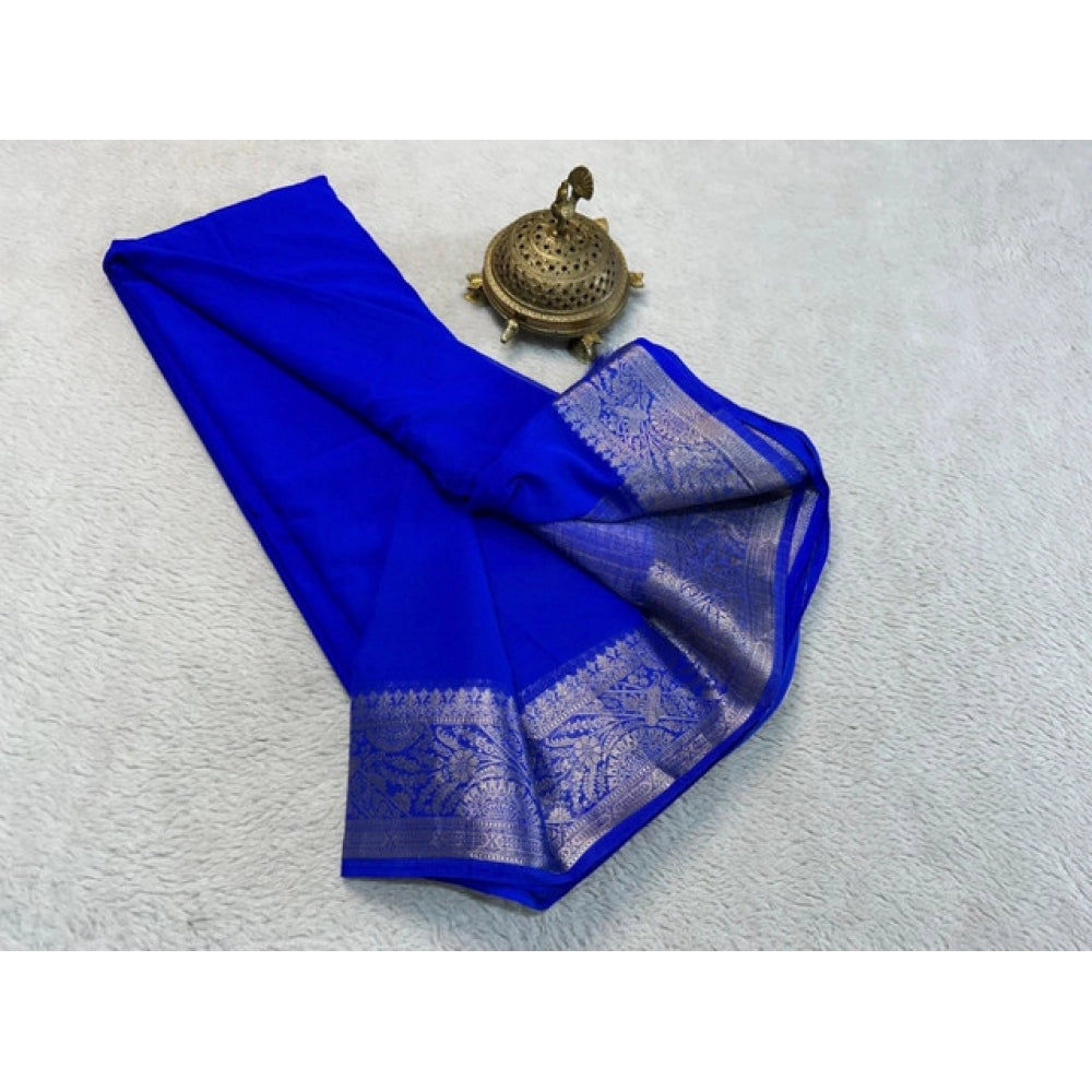 Women's Crepe Chit Pallu Solid Saree — Navy Blue · 1020