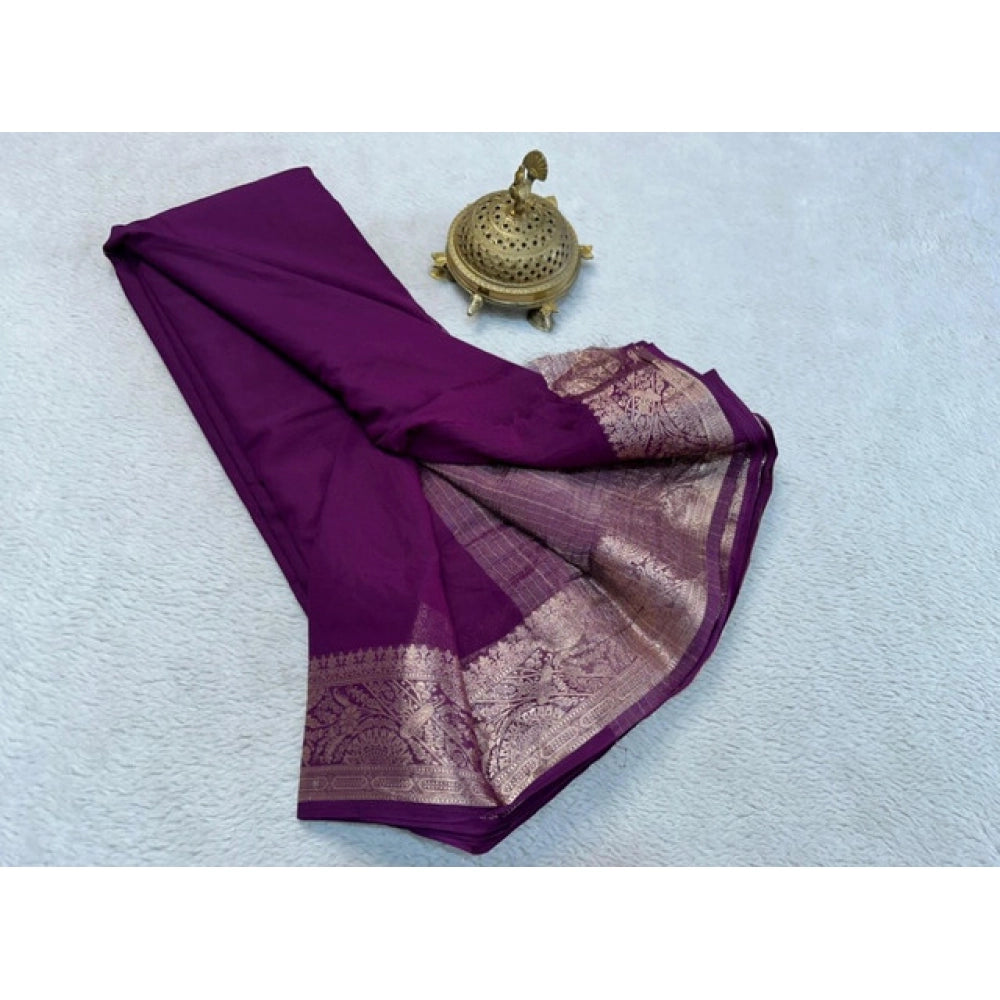 Women's Crepe Chit Pallu Solid Saree — Purple · 1021