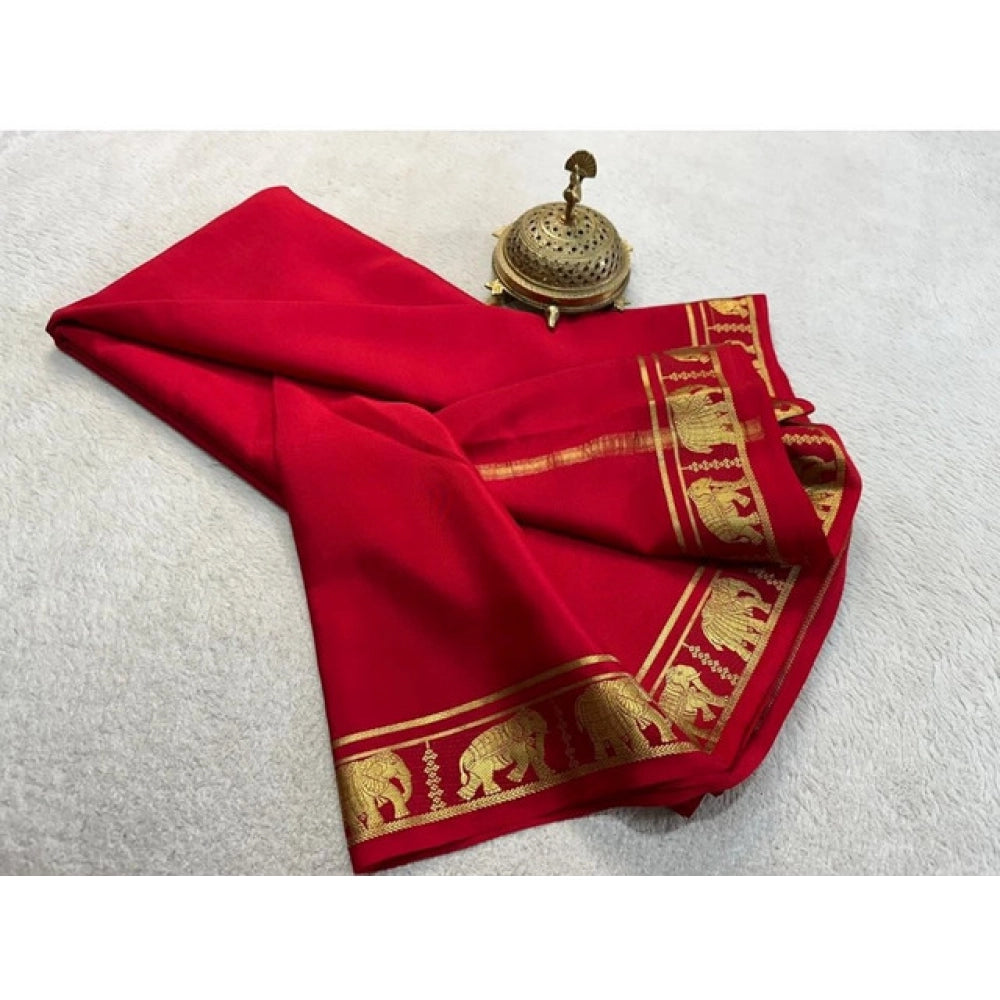 Women's Crepe Chit Pallu Solid Saree — Red · 1022
