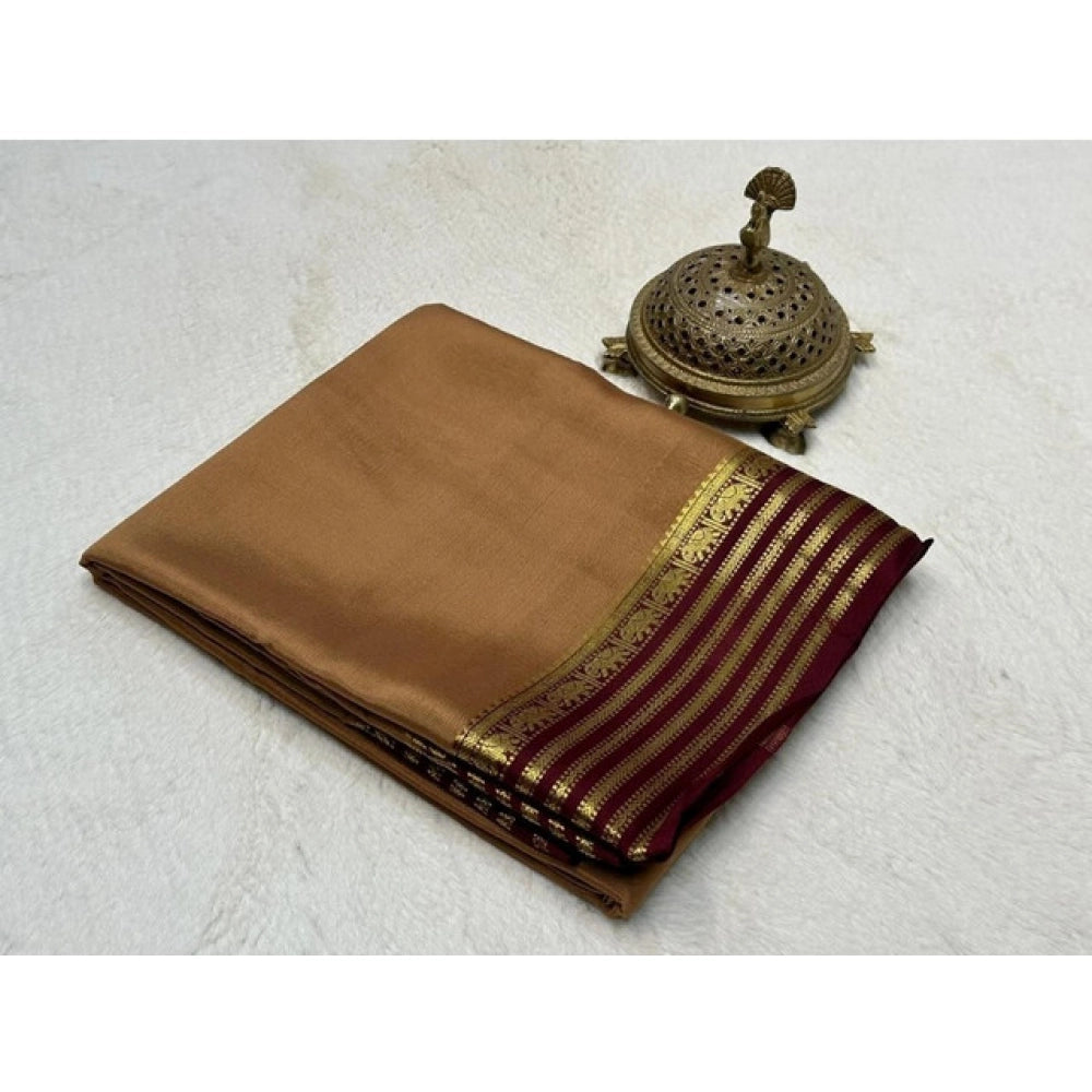 Women's Crepe Chit Pallu Solid Saree — Beige · 1026