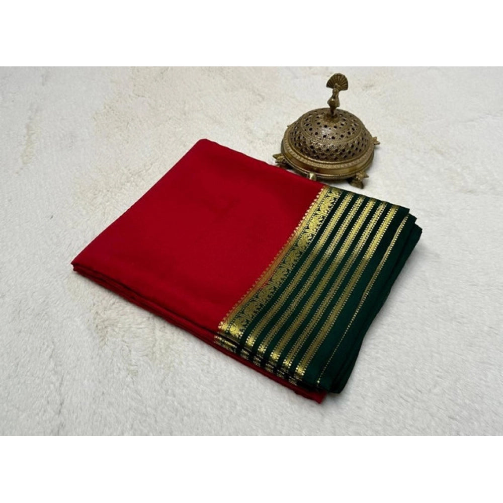 Women's Crepe Chit Pallu Solid Saree — Red · 1027