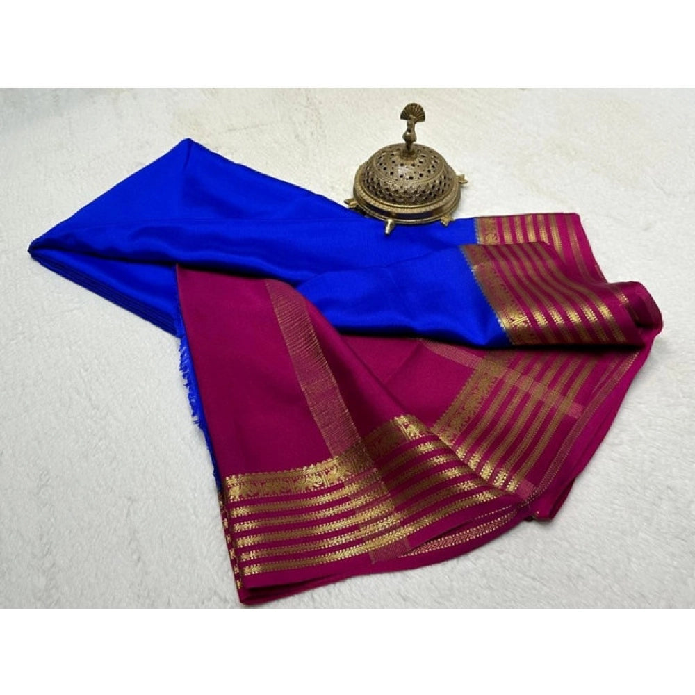 Women's Crepe Chit Pallu Solid Saree — Navy Blue · 1031