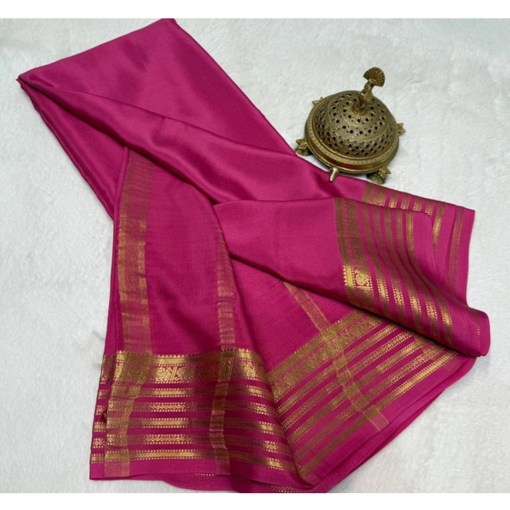 Women's Crepe Chit Pallu Solid Saree — Pink · 1039